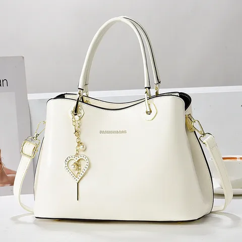 Sac à Bandoulière en Cuir PU Mode Femme Grande Capacité Sac Porté Main Avec Pendentif Perle