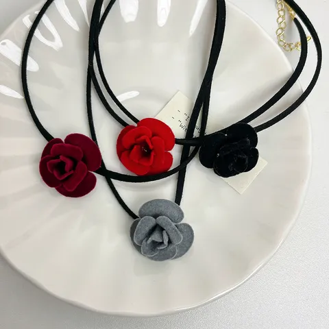 Französisch Vintage Samt 3D Rose Blume Choker Halskette Für Damen Sexy Handgefertigte Florale Halsband Kette Schmuck Zubehör