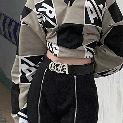 Y2K Gothic Letter Buckle Belt For Women Men Vintage Distressed Lychee Pattern PU Leather Waistband Fashion Streetwear Accessory