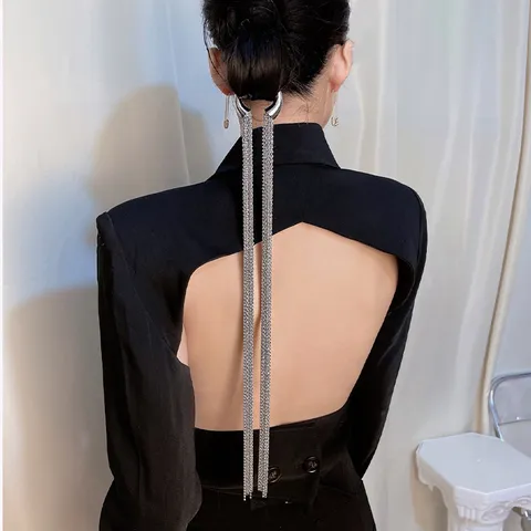 Cinta para el Pelo con Cadena de Flecos Largos Elegante Horquilla de Metal con Diamantes de Imitación Geométricos para Mujer