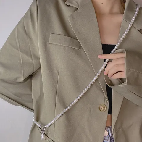 Women's Elegant Artificial Pearl Waist Chain Versatile Bag Strap Metal Chain Accessory With Large Baroque Pearl Pendant
