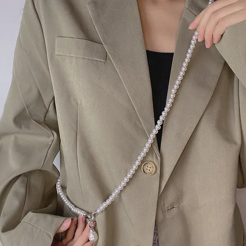 Women's Elegant Artificial Pearl Waist Chain Versatile Bag Strap Metal Chain Accessory With Large Baroque Pearl Pendant