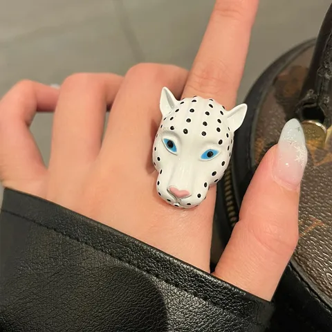 Moda Retro Lega Smalto Animale Anello Aperto Carino Cervo Coniglio Testa di Leopardo Anello da Dito Gioiello di Tendenza Regalo per Donna