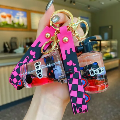Cartoon Liquid Glitter Cute Kitten Keychain Acrylic Sweet Cool Style Bag Pendant And Car Key Chain Charm
