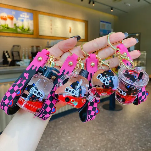 Cartoon Liquid Glitter Cute Kitten Keychain Acrylic Sweet Cool Style Bag Pendant And Car Key Chain Charm