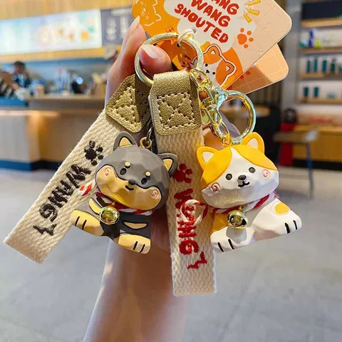 Cartoon Hund Schlüsselanhänger Süßer Holzgeschnitzter Stil Taschenanhänger Paar Auto Schlüsselring Mode Schmuck Geschenk