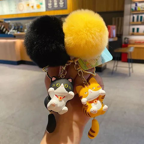 Original Süß Katze Schlüsselanhänger Plüschball Cartoon Kätzchen Anhänger Schultasche Auto Schlüsselbund Tier Tasche Charme Geschenk