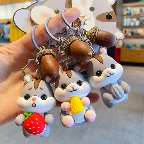 Porte-Clés Hamster de Dessin Animé Original Mignon Pendentif de Sac en PVC Animal Mode Couple Chaîne de Clé de Voiture Cadeau Accessoires