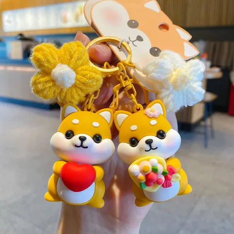 Originele Cartoon Shiba Inu Hond Sleutelhanger Schattige Paar Accessoires Auto Sleutelhanger Tas Hanger PVC Dier Figuur Sleutelring