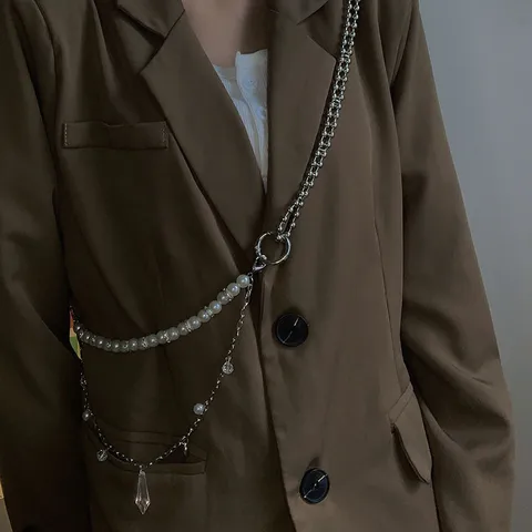 Hip Hop Layered Artificial Pearl Waist Chain Double Layer Metal Heart Pendant Body Chain Fashion Jewelry For Women