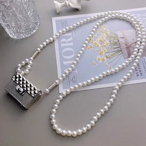 Elegante Cadena de Cintura de Metal Perla Artificial Bolso Celosía de Diamantes Cinturón Cadena de Cuerpo para Mujer Vestido Decoración