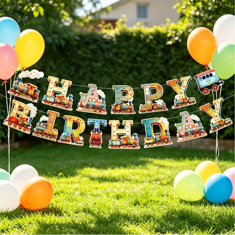 Banner de Decoración de Fiesta de Cumpleaños de Tren Espirales Colgantes Cake Toppers Suministros de Celebración