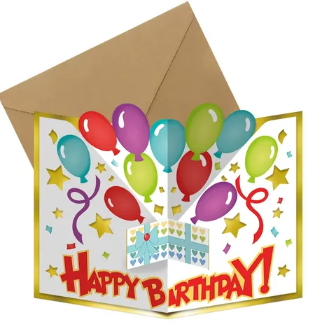 3D Foldable Happy Birthday Greeting Card With Envelope Balloon Gift Pattern Party Blessing Postcard Gift