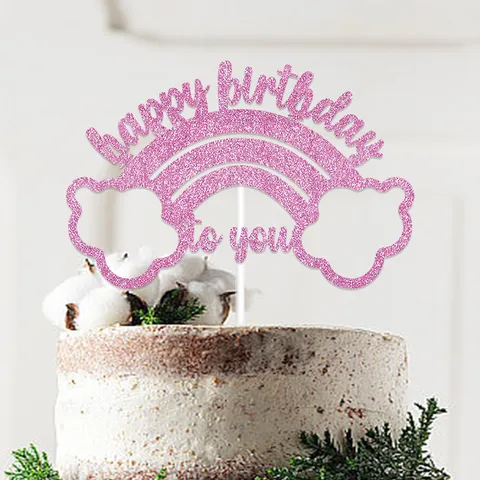 Stile INS Carta Glitter Buon Compleanno Cake Topper Set Arcobaleno Nuvola Scatola Regalo Decorazione Torta Forniture per Feste