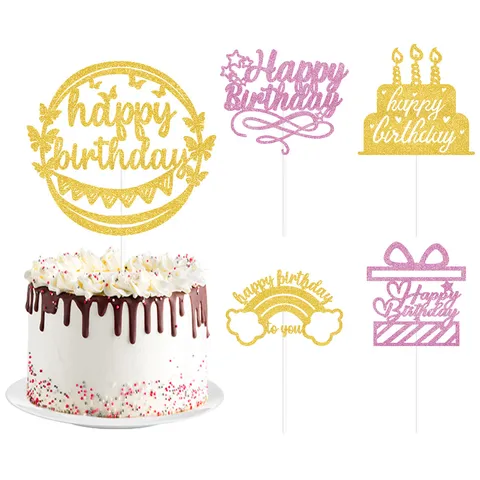 Stile INS Carta Glitter Buon Compleanno Cake Topper Set Arcobaleno Nuvola Scatola Regalo Decorazione Torta Forniture per Feste