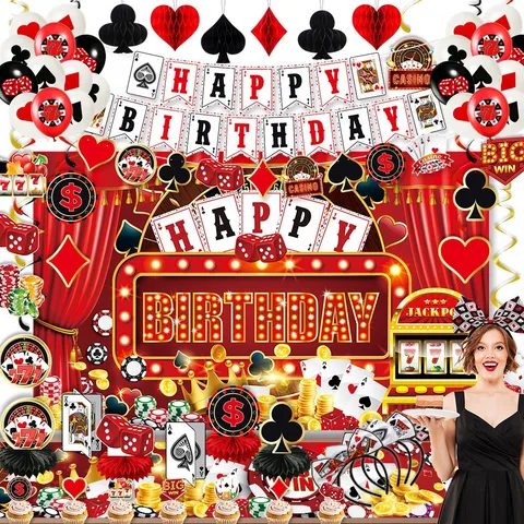 Decoraciones Para Fiesta De Cumpleaños Con Tema De Casino Las Vegas Póker Cartas De Juego Fichas Dados Pancarta Accesorios Papel
