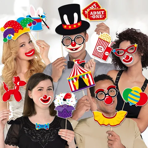 Carnival Circus Theme Photo Booth Props Handheld Clown Birthday Party Decorations DIY Selfie Props Kit