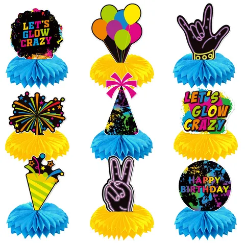 Fluorescent Birthday Party Honeycomb Ornaments Neon Table Centerpieces Paper Card Centerpiece For Kids Birthday Celebration Party Decorations Supplies