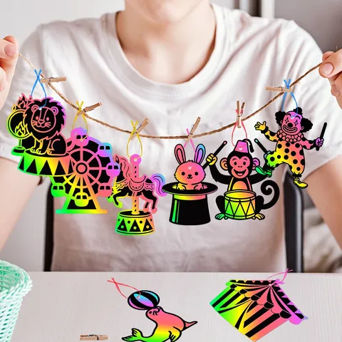 Karneval Zirkus DIY Rubbelkarten Party Dekoration Kinder Pädagogisch Magisch Regenbogen Malen Handwerk Set