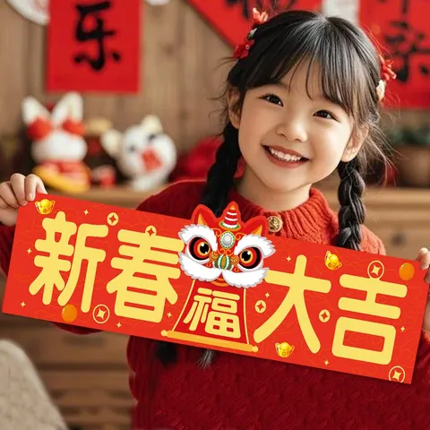 Chinese Nieuwjaar Hangende Banner Feestdecoratie Lentefestival Handheld Rekwisieten Viering Rode Stoffen Banner