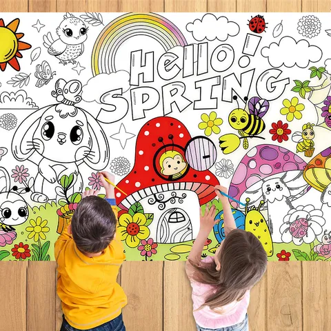 Lente Thema DIY Graffiti Kleurposter Kinderen Educatieve Tekenrol Papier Kunst Handwerk Feest Decoratie