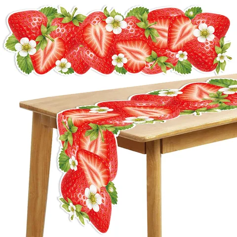 Strawberry Tablecloth Hawaiian Summer Party Table Runner Decorative Table Cover for Birthday Party Dining Table Home Decor