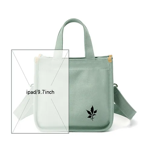 Sac Bandoulière Femme en Toile Décontracté Sac Cabas de Commutateur Sac à Main Simple Quotidien Motif de Feuilles Mignon