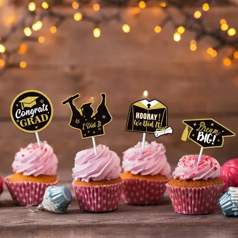 Glitzer Abschluss Kuchenaufsatz Papier Kuchen Dekorationen Für Absolventen Party Feier Zeremonie Event Zubehör