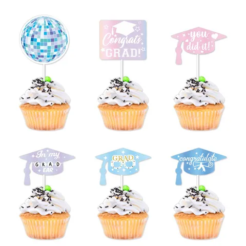 Retro Disco Graduierung Cupcake Topper Papier Kuchen Picks Für 2026 Grad Party Kuchen Dekorationen Feier Favors