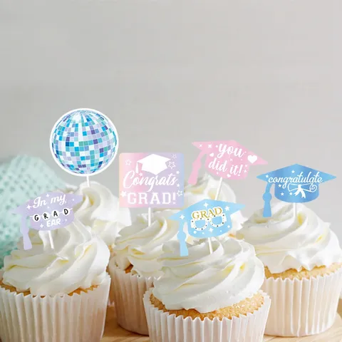 Retro Disco Graduierung Cupcake Topper Papier Kuchen Picks Für 2026 Grad Party Kuchen Dekorationen Feier Favors
