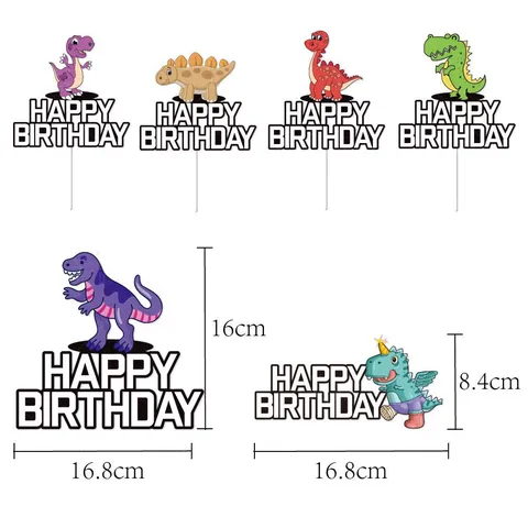 Décoration de Gâteau Dinosaure pour Fête d'Anniversaire Enfants Dessin Animé Happy Birthday Insert en Papier Décor de Fête