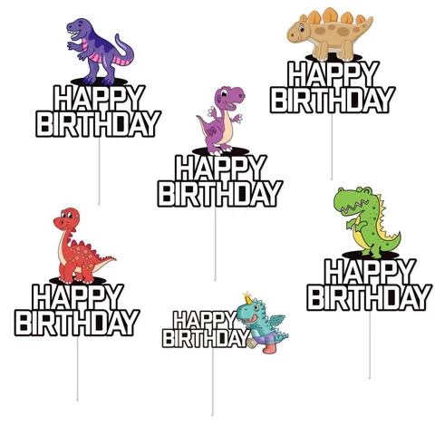 Décoration de Gâteau Dinosaure pour Fête d'Anniversaire Enfants Dessin Animé Happy Birthday Insert en Papier Décor de Fête