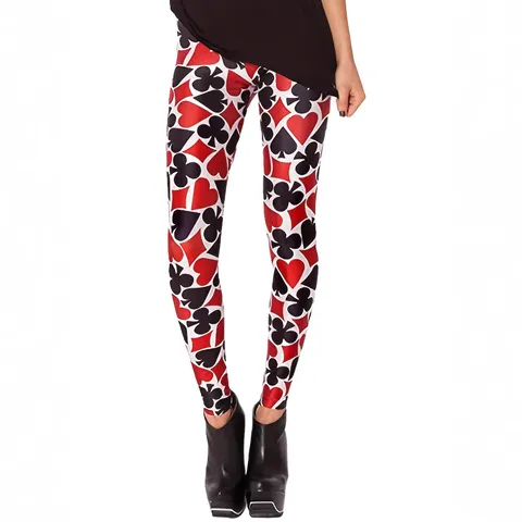 Leggings Skinny Taille Haute Décontractés pour Femmes Imprimé Intégral Cartes à Jouer Pantalon Long Mode Streetwear Pantalon Slim Actif