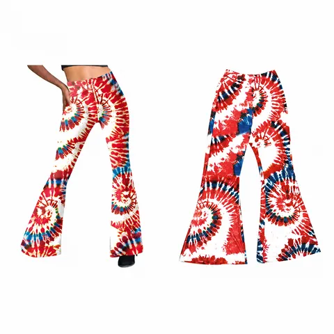 Women High Waist Tie Dye Print Micro Flare Leggings Slimming Elastic Long Pants Casual Fashion Bottoms