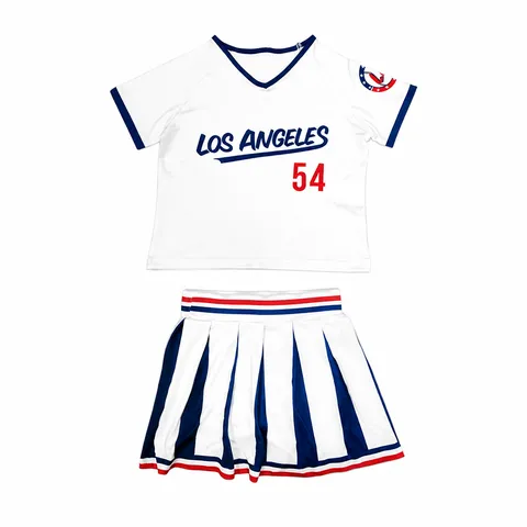 Girls Cheerleading Performance Costume Set V-Neck Short Sleeve Top And Pleated Skirt Summer Kids Dance Outfit
