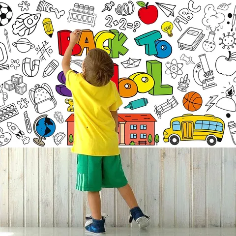 Back To School Coloring Poster Roll For Kids Large DIY Graffiti Paper Banner For Classroom Decorations And Party Activity Wall Art