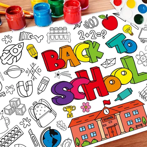 Back To School Coloring Poster Roll For Kids Large DIY Graffiti Paper Banner For Classroom Decorations And Party Activity Wall Art