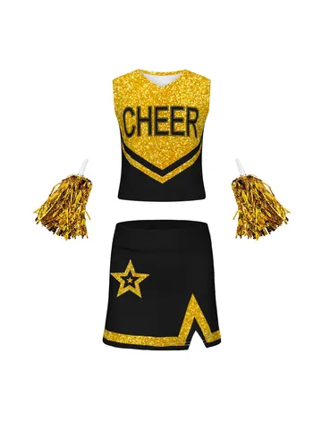 Dames Cheerleading Kostuum Mouwloze Crop Top En Geplooide Rok Performance Stage Outfit Party Activewear