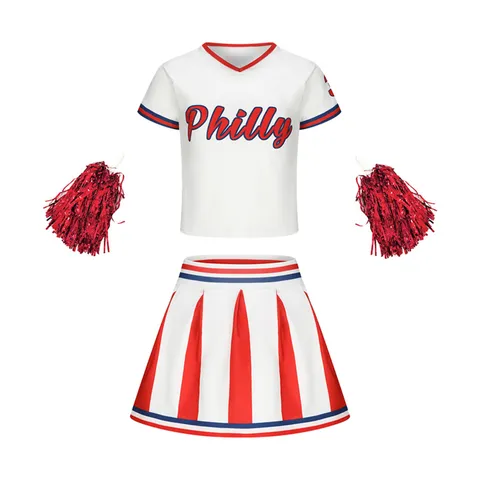 Children Girls Cheerleading Performance Costume Set Short Sleeve V-Neck Top Pleated Skirt Sports Dance Uniform