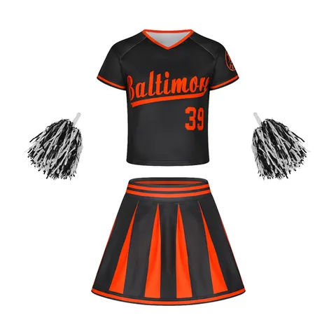 Girls Cheerleading Performance Costume Set Short Sleeve Top And Pleated Skirt Kids Sportswear Children Dancing Uniform
