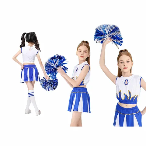 Bambine Ragazze Costume Uniforme da Cheerleader Crop Top Senza Maniche e Gonna Plissettata Abito Sportivo da Scena