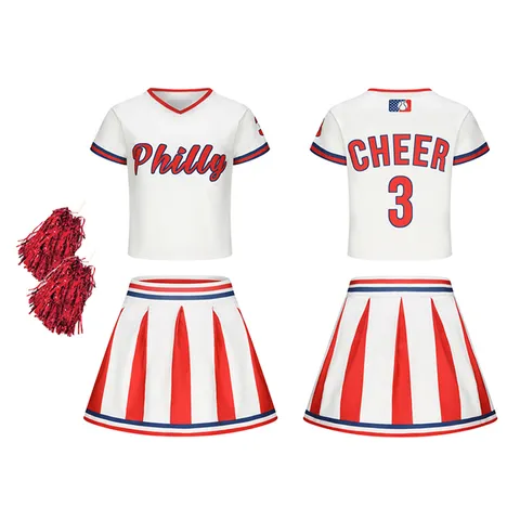 Children Girls Cheerleading Performance Costume Set Short Sleeve V-Neck Top Pleated Skirt Sports Dance Uniform