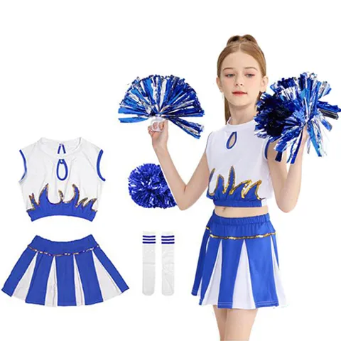 Bambine Ragazze Costume Uniforme da Cheerleader Crop Top Senza Maniche e Gonna Plissettata Abito Sportivo da Scena