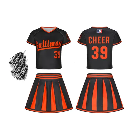 Girls Cheerleading Performance Costume Set Short Sleeve Top And Pleated Skirt Kids Sportswear Children Dancing Uniform