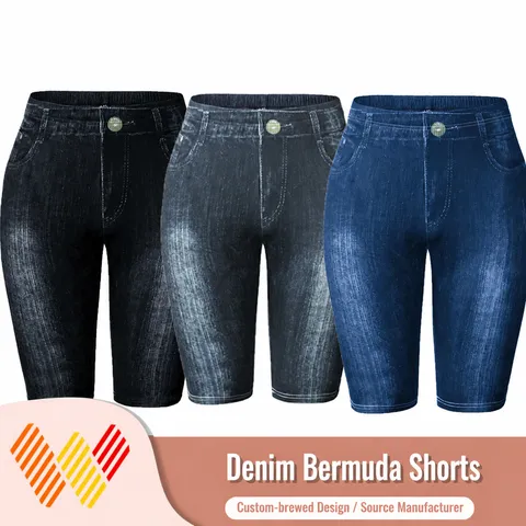 Damen Casual Hohe Taille Stretch Denim Print Radlerhose Slim Fit Aktive Sport Fitness Fünf-Punkte Leggings