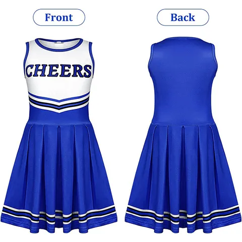 Kinder Cheerleader Uniform Mädchen Sport Performance Kleid Ärmellos Buchstabenprint Blaues Kostüm