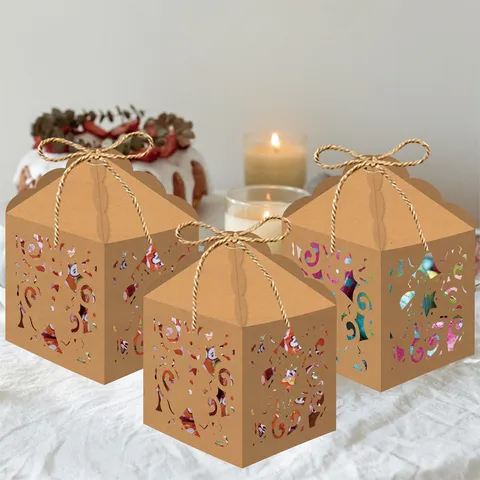 Christmas Gingerbread Man Gift Boxes Kraft Paper Hollow Candy Boxes With Jute Rope For Holiday Party Decoration DIY Cookie Packaging