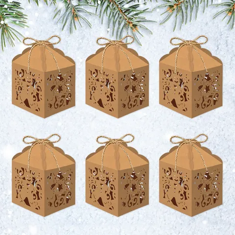 Christmas Gingerbread Man Gift Boxes Kraft Paper Hollow Candy Boxes With Jute Rope For Holiday Party Decoration DIY Cookie Packaging
