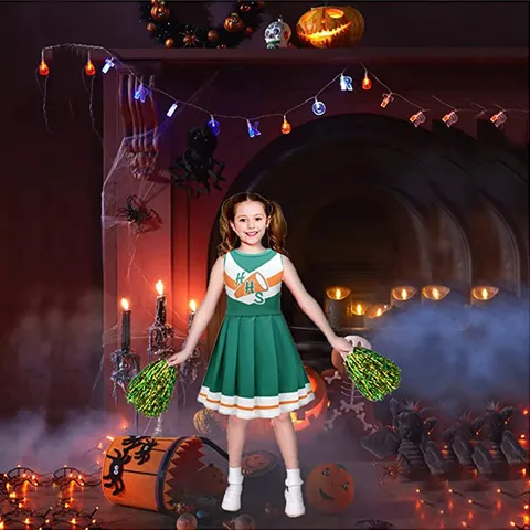 Costume da Cheerleader per Bambini Abito Plissettato Senza Maniche Con Pompon Divisa in Poliestere per Ragazze Spettacolo Sportivo