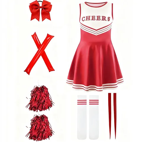 Kinder Cheerleading Uniform Performance Kleid Set Mädchen Ärmellos Plissiertes Kleid Mit Cheer Zubehör Sport Team Outfit